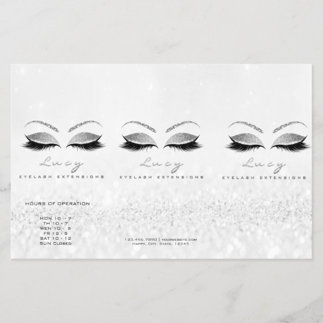 Silver Glitter Makeup Eye Name Lash DL Leaflet Flyer (Front)