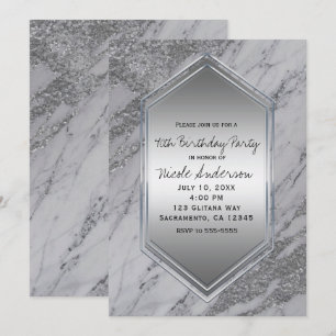 Silver Glitter Marble Birthday Party Any Event Invitation