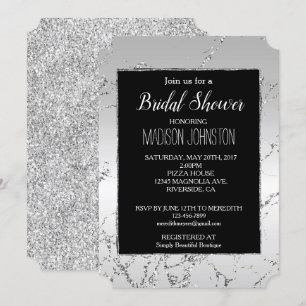 Silver Glitter Marble & Black  Invitation