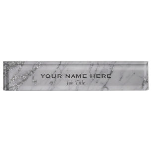 Silver Glitter Marble Glitter Glam Personalised Nameplate