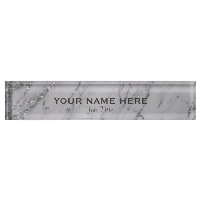 Silver Glitter Marble Glitter Glam Personalised Nameplate (Front)