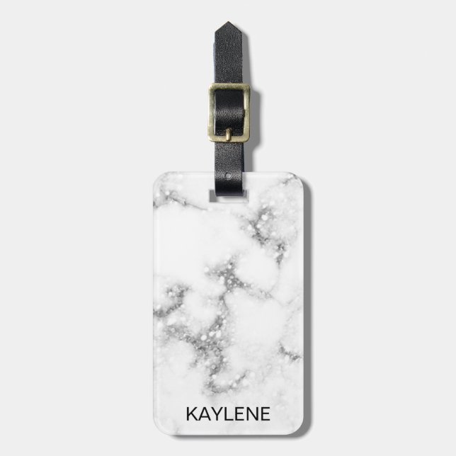Silver Glitter Marble Personalised Luggage Tag (Front Vertical)
