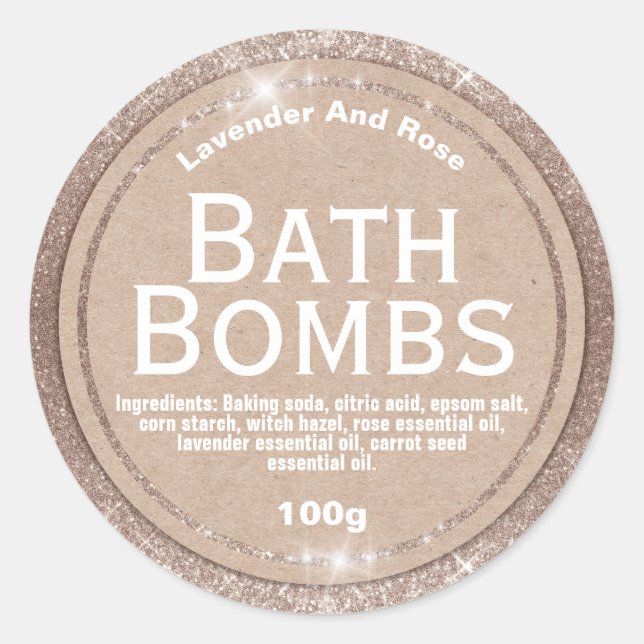 Silver Glitter Meets Kraft Bath Bomb Labels (Front)