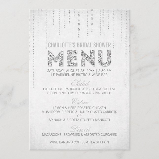 Silver Glitter Menu Card (Front)