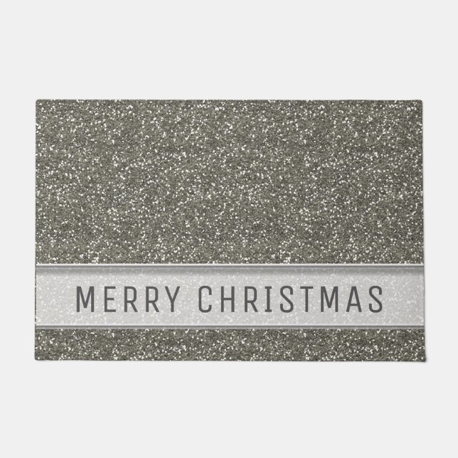 Silver Glitter Merry Christmas Doormat (Front)