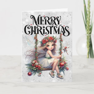 Silver Glitter Merry Christmas Fairy Holiday Card