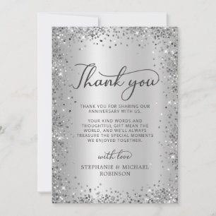 Silver Glitter Metal Foil 25th Wedding Anniversary Thank You Card