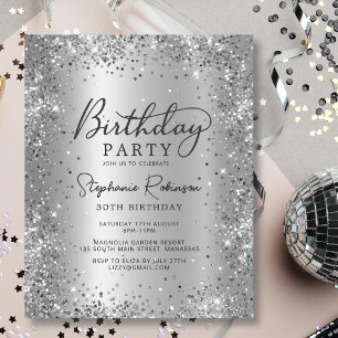 Silver Glitter Metal Foil 30th Birthday Invitation