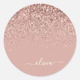 Silver Glitter Metal Monogram Glam Name Classic Round Sticker