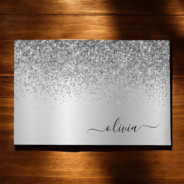 Silver Glitter Metal Monogram Glam Name Doormat (Creator Uploaded)