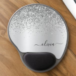 Silver Glitter Metal Monogram Glam Name Gel Mouse Mat<br><div class="desc">Silver Faux Foil Metallic Sparkle Glitter Brushed Metal Monogram Name Mousepad (Mouse Pad). This makes the perfect sweet 16 birthday,  wedding,  bridal shower,  anniversary,  baby shower or bachelorette party gift for someone that loves glam luxury and chic styles.</div>