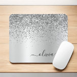 Silver Glitter Metal Monogram Glam Name Mouse Mat<br><div class="desc">Silver Faux Foil Metallic Sparkle Glitter Brushed Metal Monogram Name and Initial Mousepad (mouse pad). This makes the perfect sweet 16 birthday,  wedding,  bridal shower,  anniversary,  baby shower or bachelorette party gift for someone that loves glam luxury and chic styles.</div>