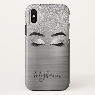  Silver Glitter Metallic Eyelash Beauty Monogram C Case-Mate iPhone Case