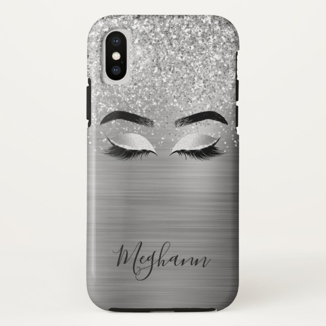  Silver Glitter Metallic Eyelash Beauty Monogram C Case-Mate iPhone Case (Back)