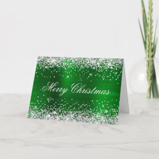 Silver Glitter Metallic Green Family Photo Card