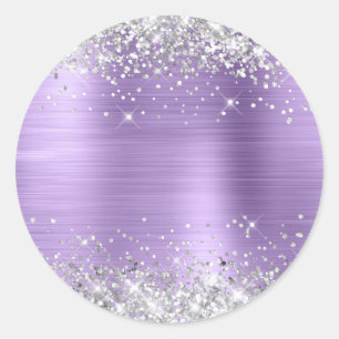 Silver Glitter Metallic Light Purple Blank Classic Round Sticker