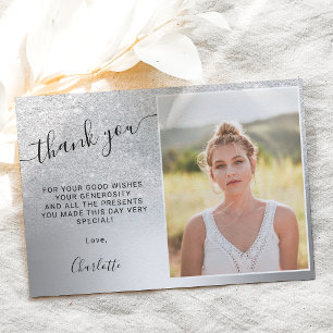 Silver glitter metallic ombre 3 photos Sweet 16 Thank You Card