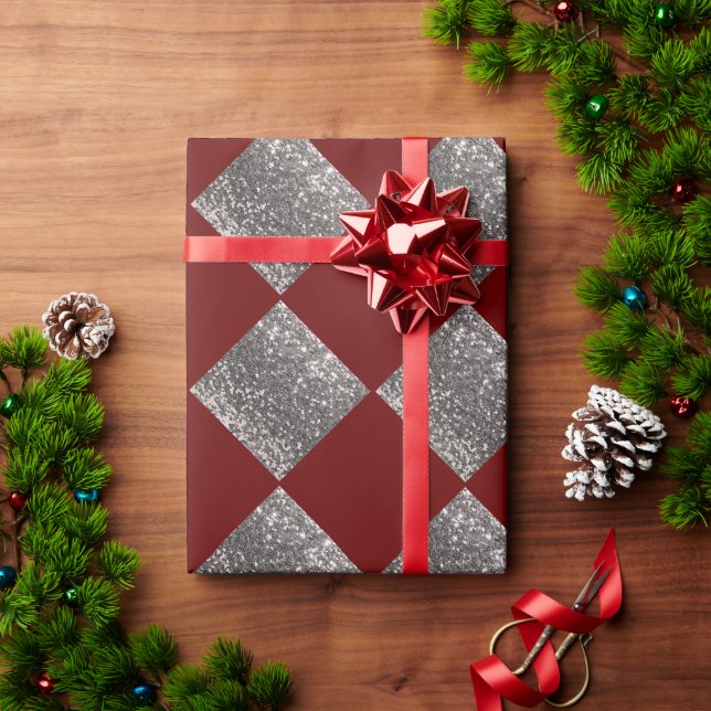 Silver Glitter Metallic Red Abstract Chic Wrapping Paper (Holiday Gift)