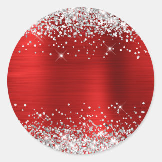 Silver Glitter Metallic Red Blank Classic Round Sticker