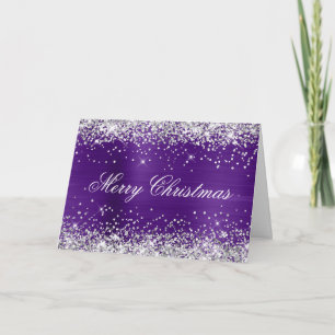 Silver Glitter Metallic Royal Purple Family Photo Card