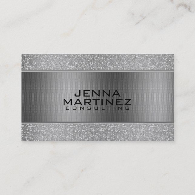 Silver Glitter & Metallic Silver Mash Consulting Business Card (Front)