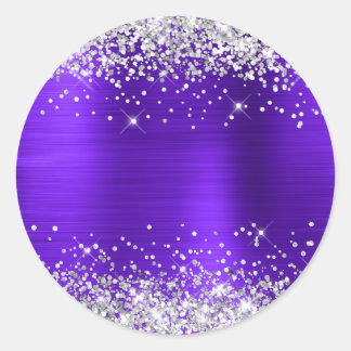 Silver Glitter Metallic Violet Purple Blank Classic Round Sticker
