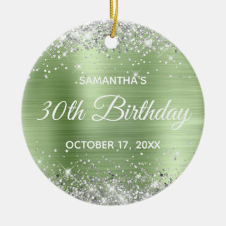 Silver Glitter Mint Foil 30th Birthday Ceramic Tree Decoration