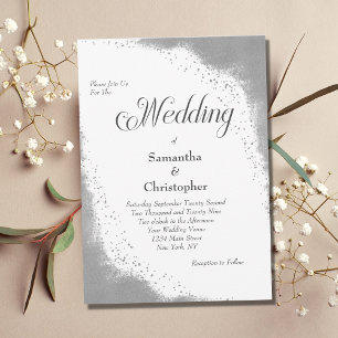 Silver Glitter Modern Elegant Calligraphy Wedding Invitation