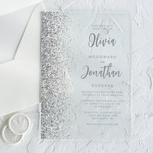 Silver Glitter Modern Script Wedding Acrylic Invitations
