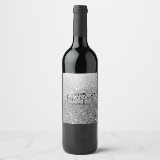 Silver Glitter Modern Wine Label (Front)