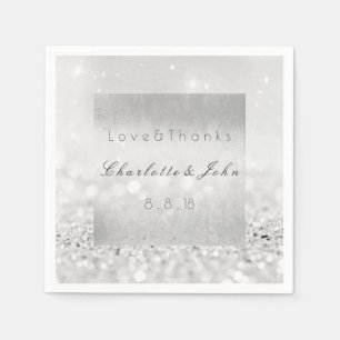 Silver Glitter Monochromatic White Black Wedding Napkin