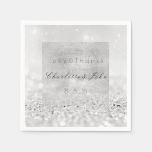 Silver Glitter Monochromatic White Black Wedding Napkin