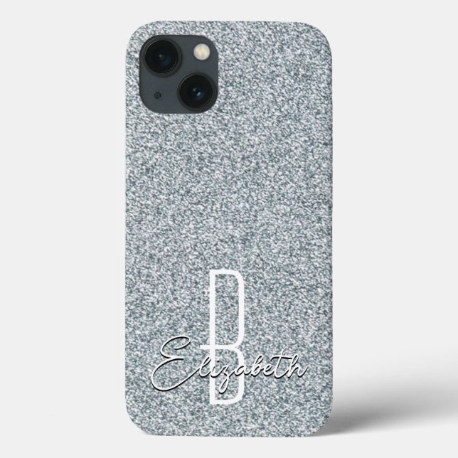 Silver Glitter Monogram Case-Mate iPhone Case (Back)