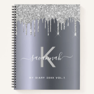 Silver glitter monogram diary glamourous notebook