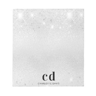 Silver glitter monogram initials name  notepad