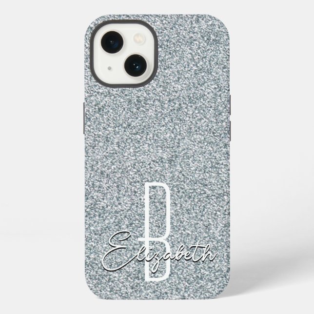 Silver Glitter Monogram iPhone Case (Back)