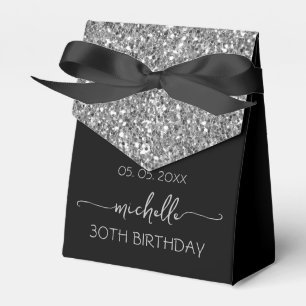 Silver Glitter Monogram Name Script 30th Birthday Favour Box