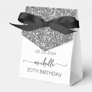 Silver Glitter Monogram Name Script 30th Birthday  Favour Box