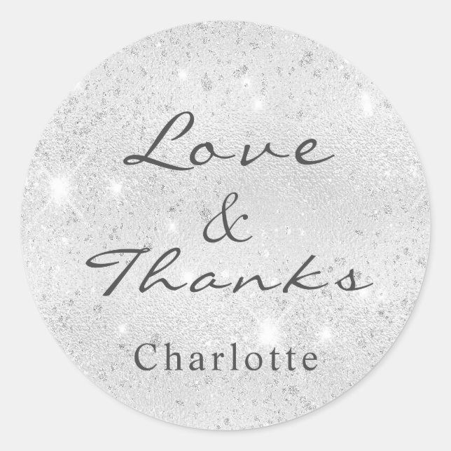 Silver glitter monogram name thank you classic round sticker (Front)