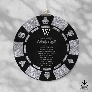 Silver Glitter Monogram Poker Chip Casino Wedding Invitation