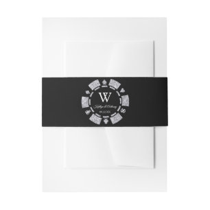 Silver Glitter Monogram Poker Chip Casino Wedding Invitation Belly Band