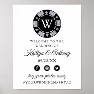 Silver Glitter Monogram Poker Chip Casino Wedding Poster