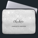 Silver glitter monogrammed laptop sleeve<br><div class="desc">A classic faux silver metallic looking background. Decorted with faux glitter dust. Personalise and add your name,  monogram initials and full name.</div>