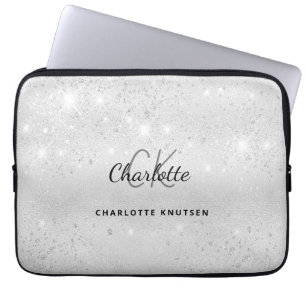 Silver glitter monogrammed laptop sleeve