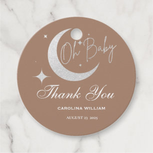 Silver glitter moon and stars oh baby shower favour tags