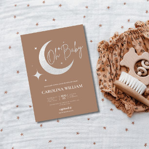 Silver glitter moon and stars oh baby shower invitation