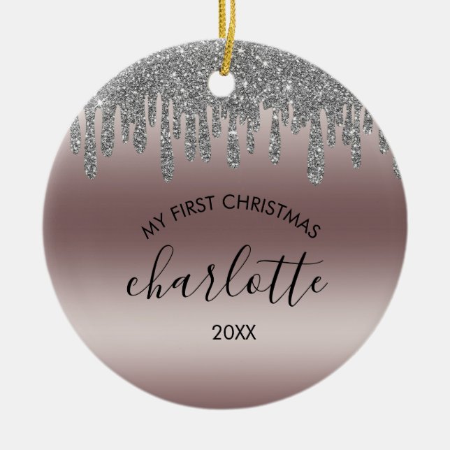 Silver Glitter My First Christmas Ceramic Ornament (Front)