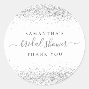 Silver Glitter Name Bridal Shower Thank You Classic Round Sticker