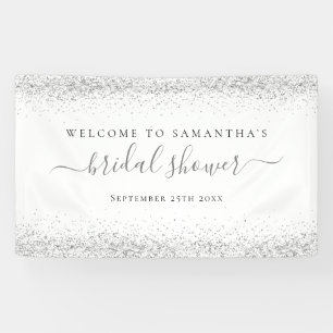 Silver Glitter Name Date Welcome to Bridal Shower Banner