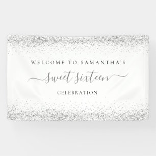 Silver Glitter Name Date Welcome to Sweet Sixteen Banner